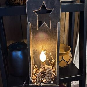 Rustic Star Cutout Wooden Lantern with Light